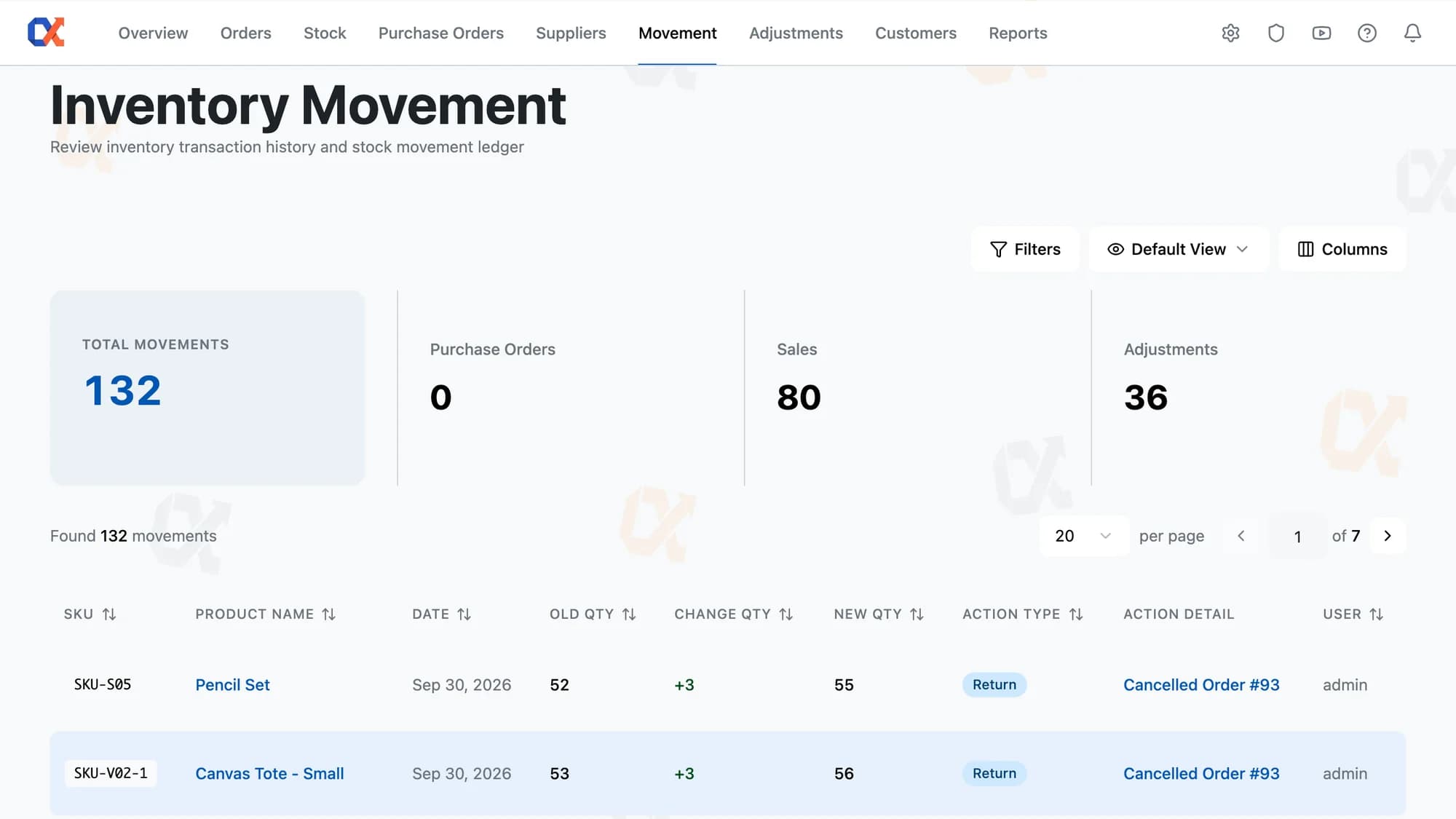 Inventory Alpha Inventory Movement ledger with every stock change